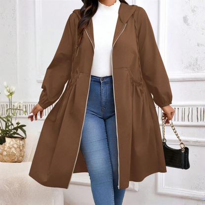 Draped Casual Drawstring Hooded Long Coat For Women | Elvarina