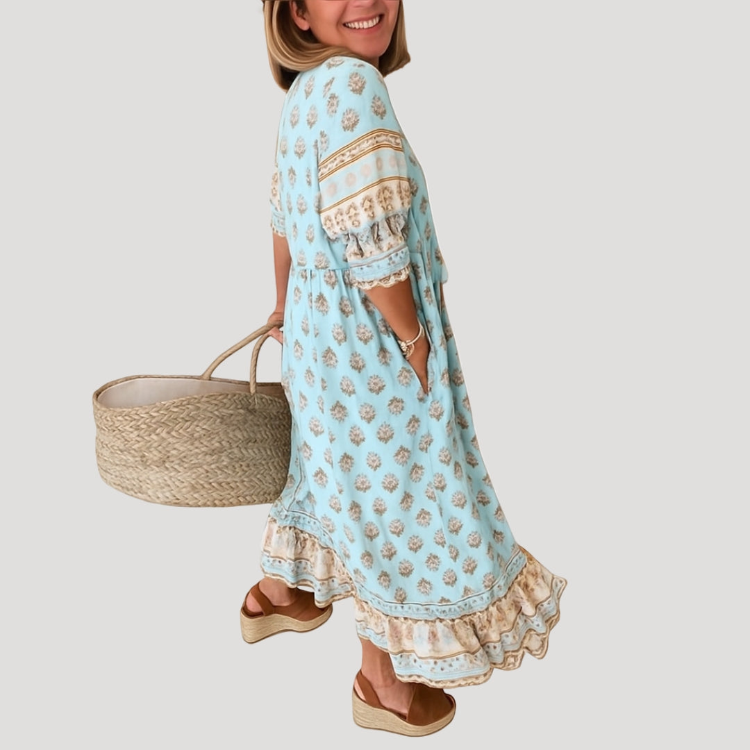 Harbor Boho midi dress with printed design for women | Liora