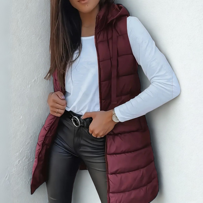 Petalled Long Quilted Hooded Gilet for Women | Arlisse