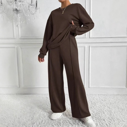 Slim Casual Long Sleeve Sweatshirt And High Waist Trousers Set For Women | Veloura