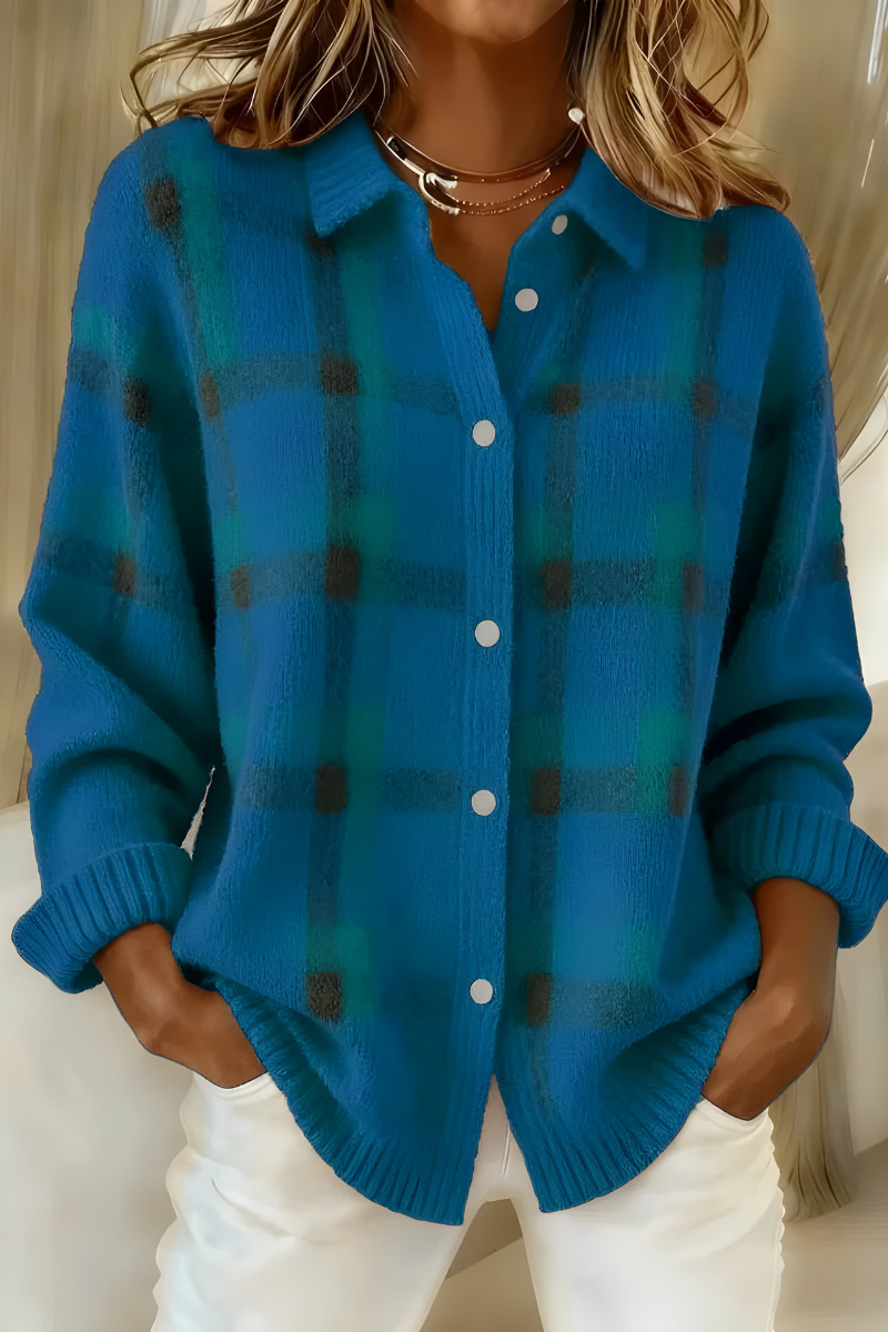 Botanical Plaid knit cardigan for women | Anna