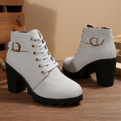Riverside Lace Up Buckle Chunky Ankle Boots For Women | Elara