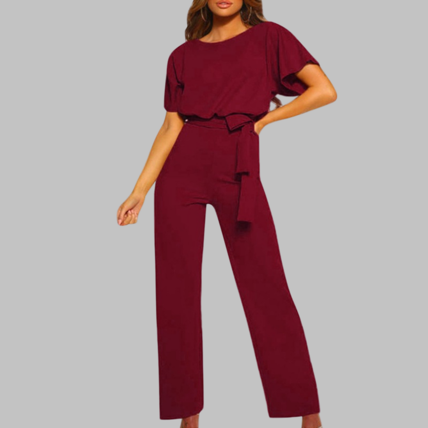 Muted Casual Tie Front Batwing Sleeve Jumpsuit For Women | Elanora