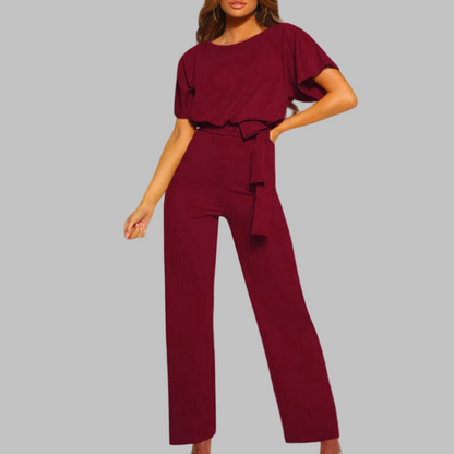 Muted Casual Tie Front Batwing Sleeve Jumpsuit For Women | Elanora