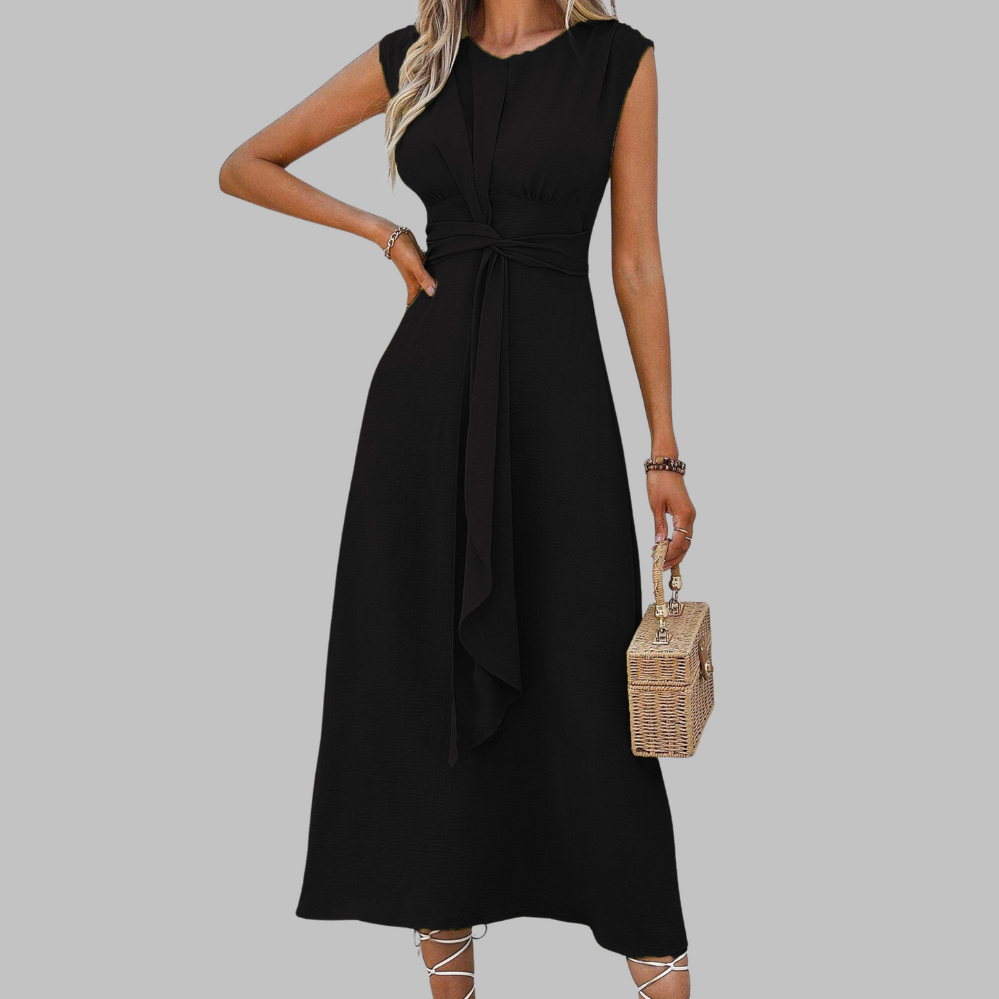 Marina Sleeveless Round Neck Long Dress For Women | Helena