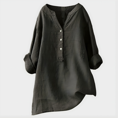 Silent Elegant V-neck blouse with relaxed silhouette for women | Veronique
