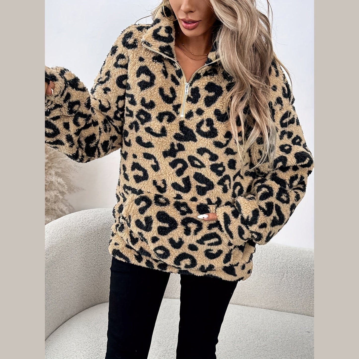 Fresh Leopard Print Zip Jumper For Women | Andrea