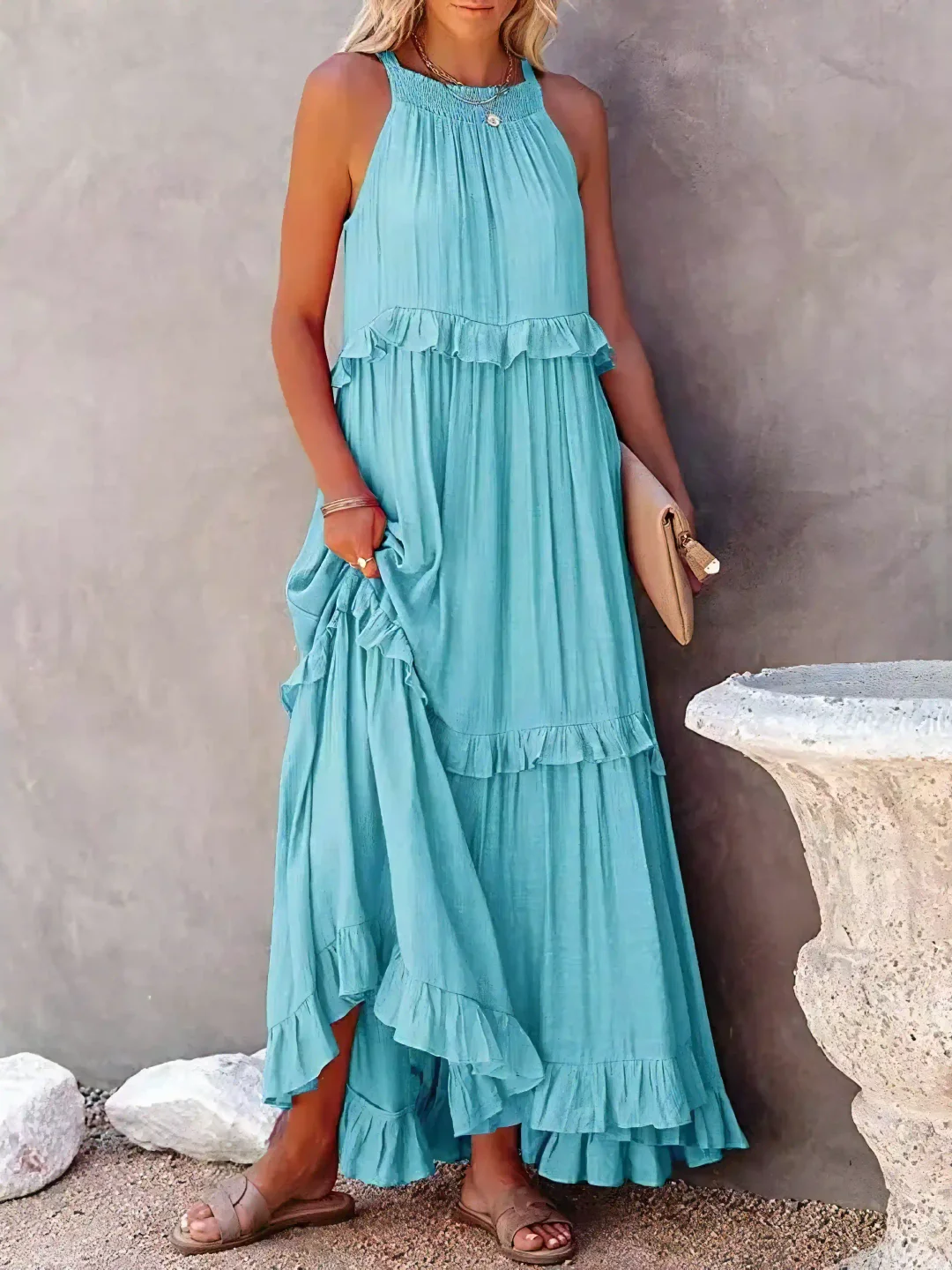 Dainty Tiered Ruffle Long Dress For Women | Lara
