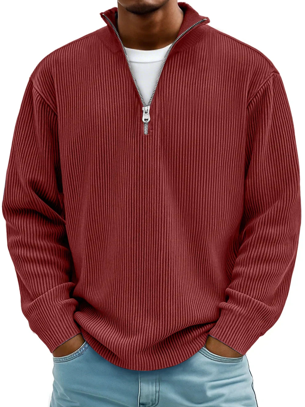 Continental Half Zip Ribbed Sweater For Men | Dario