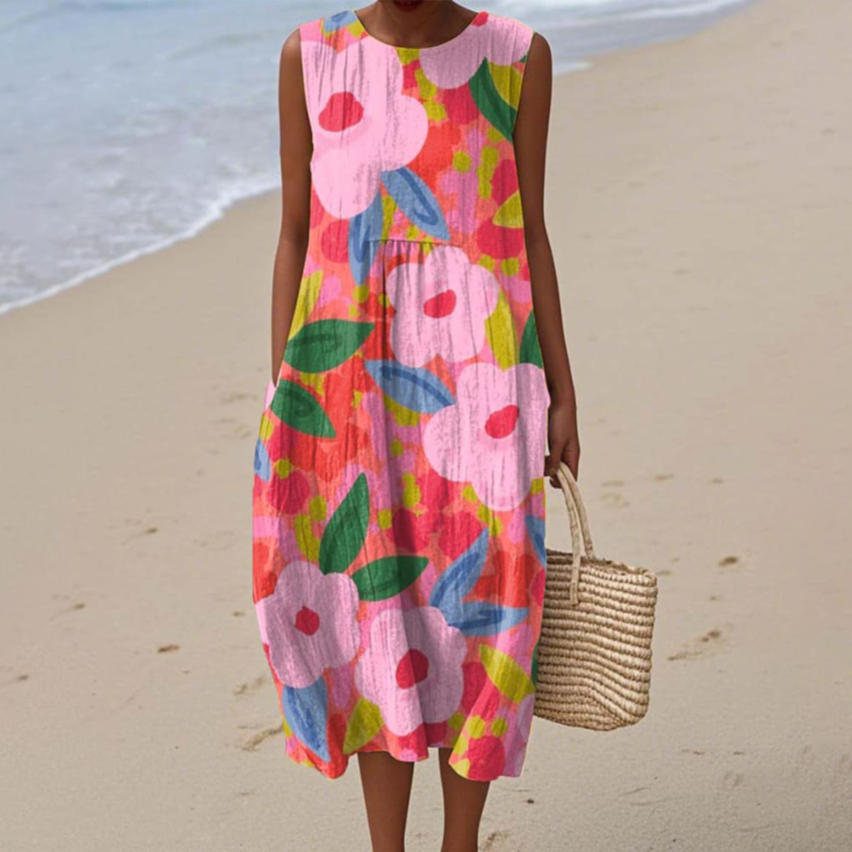 Reliable Vibrant floral dress with relaxed silhouette for women | Lani