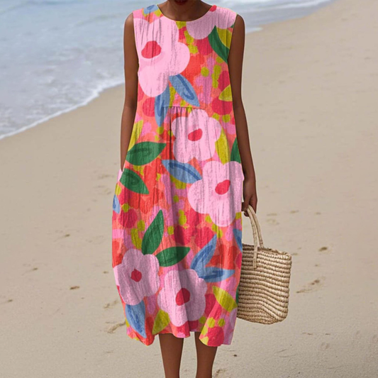 Reliable Vibrant floral dress with relaxed silhouette for women | Lani
