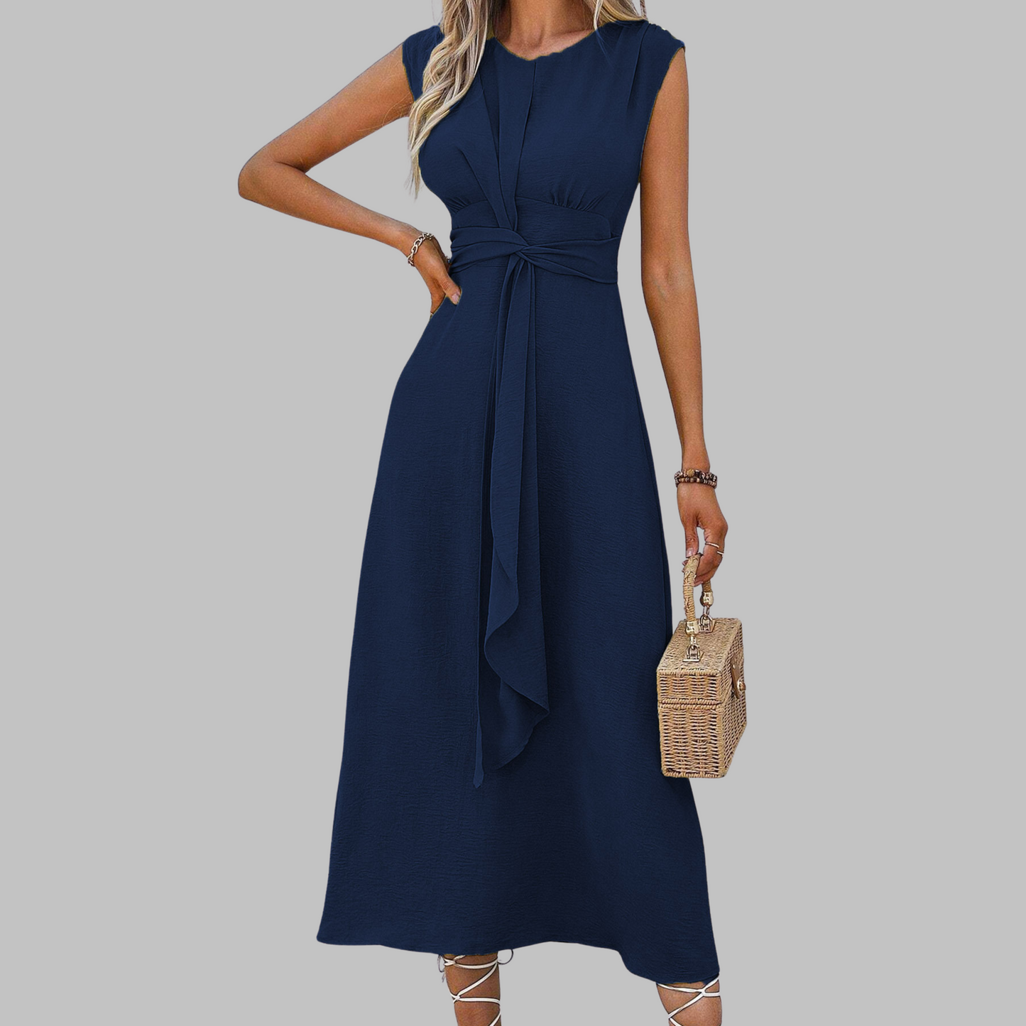 Marina Sleeveless Round Neck Long Dress For Women | Helena