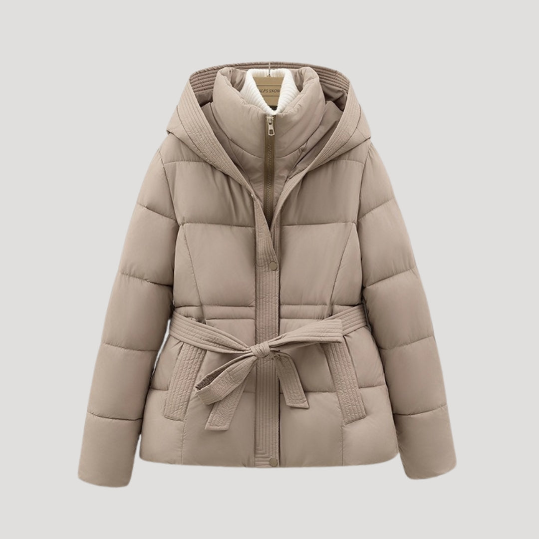 Valley Belted hooded puffer jacket for women | Elara