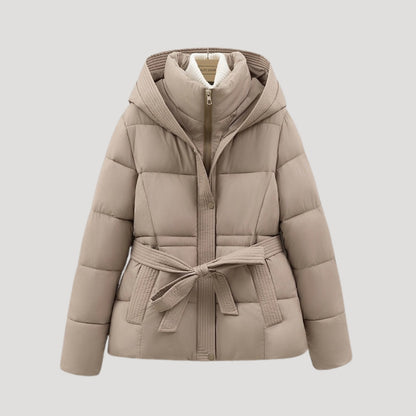 Valley Belted hooded puffer jacket for women | Elara