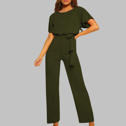 Muted Casual Tie Front Batwing Sleeve Jumpsuit For Women | Elanora