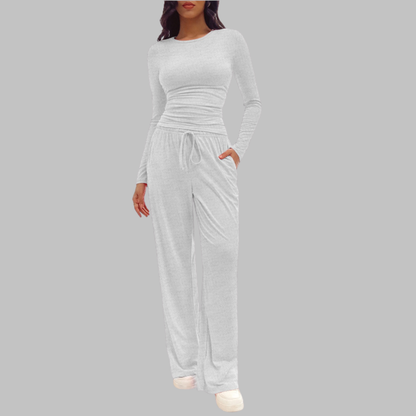Mayfair Casual Long Sleeve Top And Wide Leg Trousers Set For Women | Virella