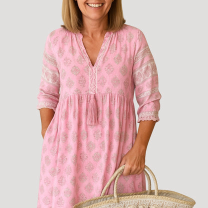 Harbor Boho midi dress with printed design for women | Liora