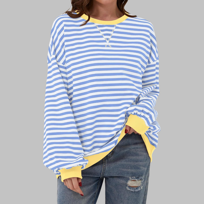 Heath Striped Long Sleeve Round Neck Sweatshirt For Women | Mila