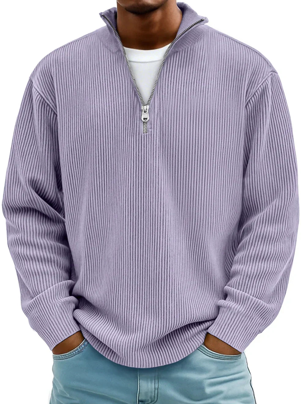 Continental Half Zip Ribbed Sweater For Men | Dario