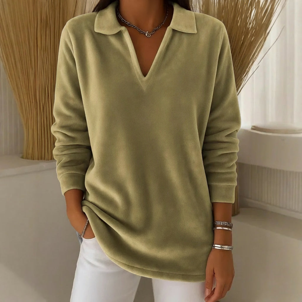 Contemplative Collared V-neck jumper with soft-touch feel for women | Amelia