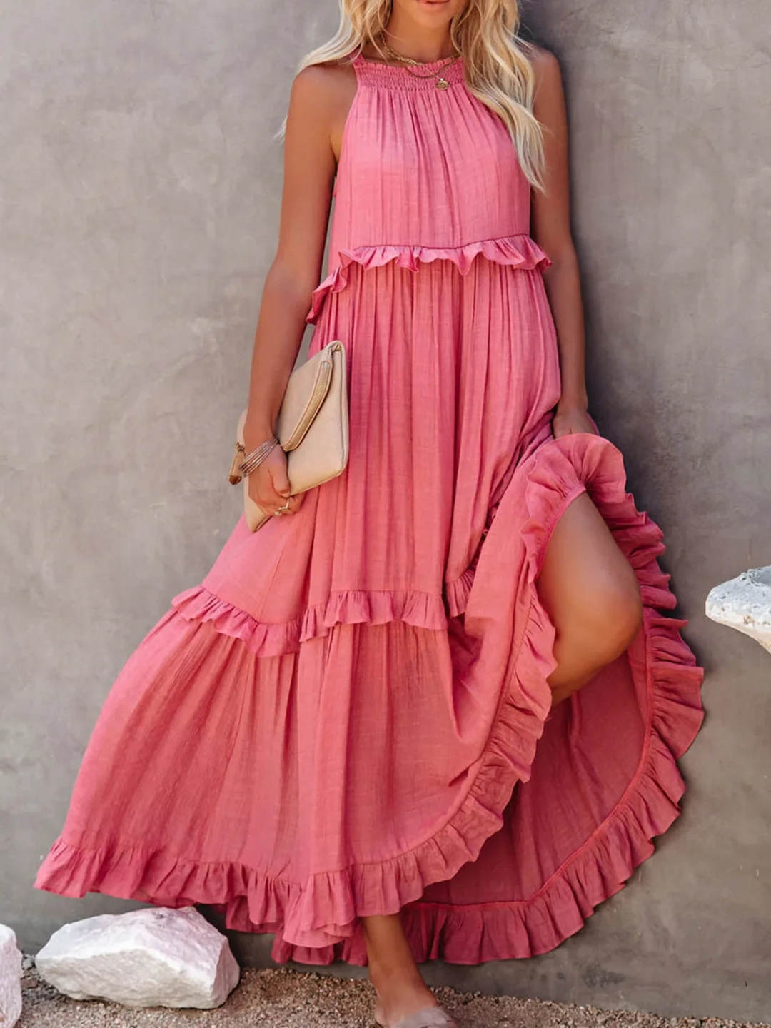 Dainty Tiered Ruffle Long Dress For Women | Lara