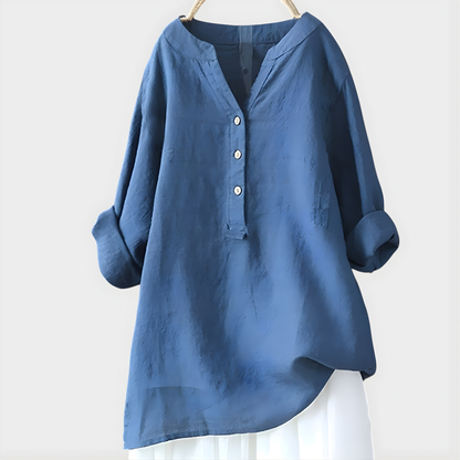 Silent Elegant V-neck blouse with relaxed silhouette for women | Veronique