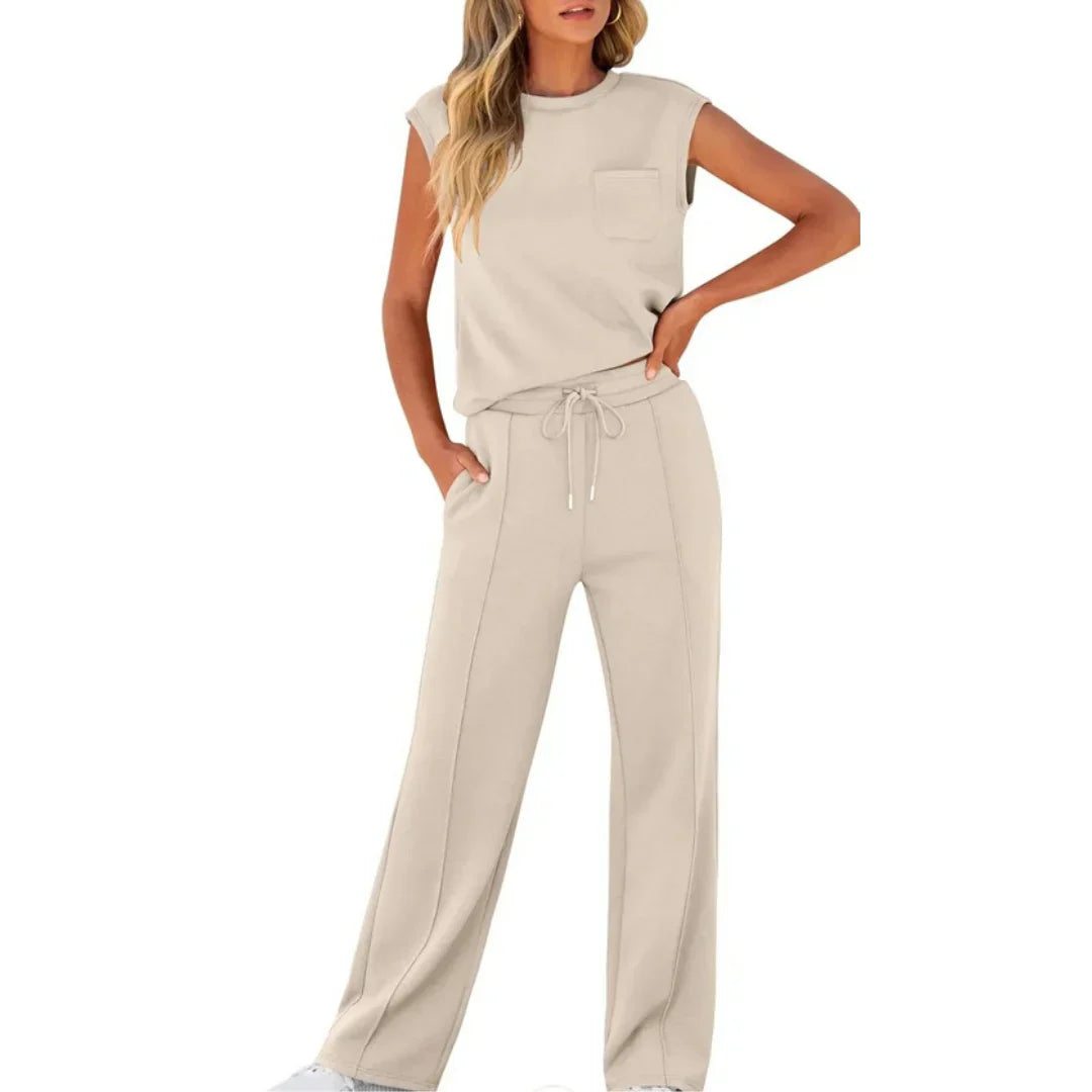 Marble Sleeveless Top And Wide Leg Trousers Set For Women | Eliana
