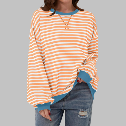 Heath Striped Long Sleeve Round Neck Sweatshirt For Women | Mila