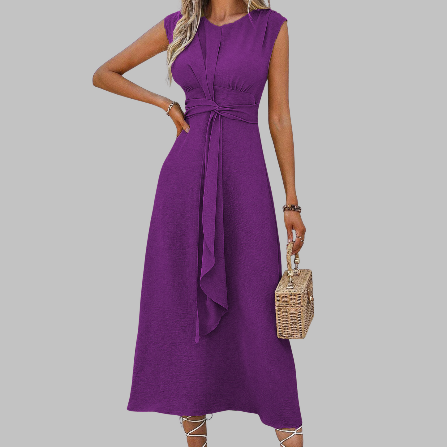 Marina Sleeveless Round Neck Long Dress For Women | Helena