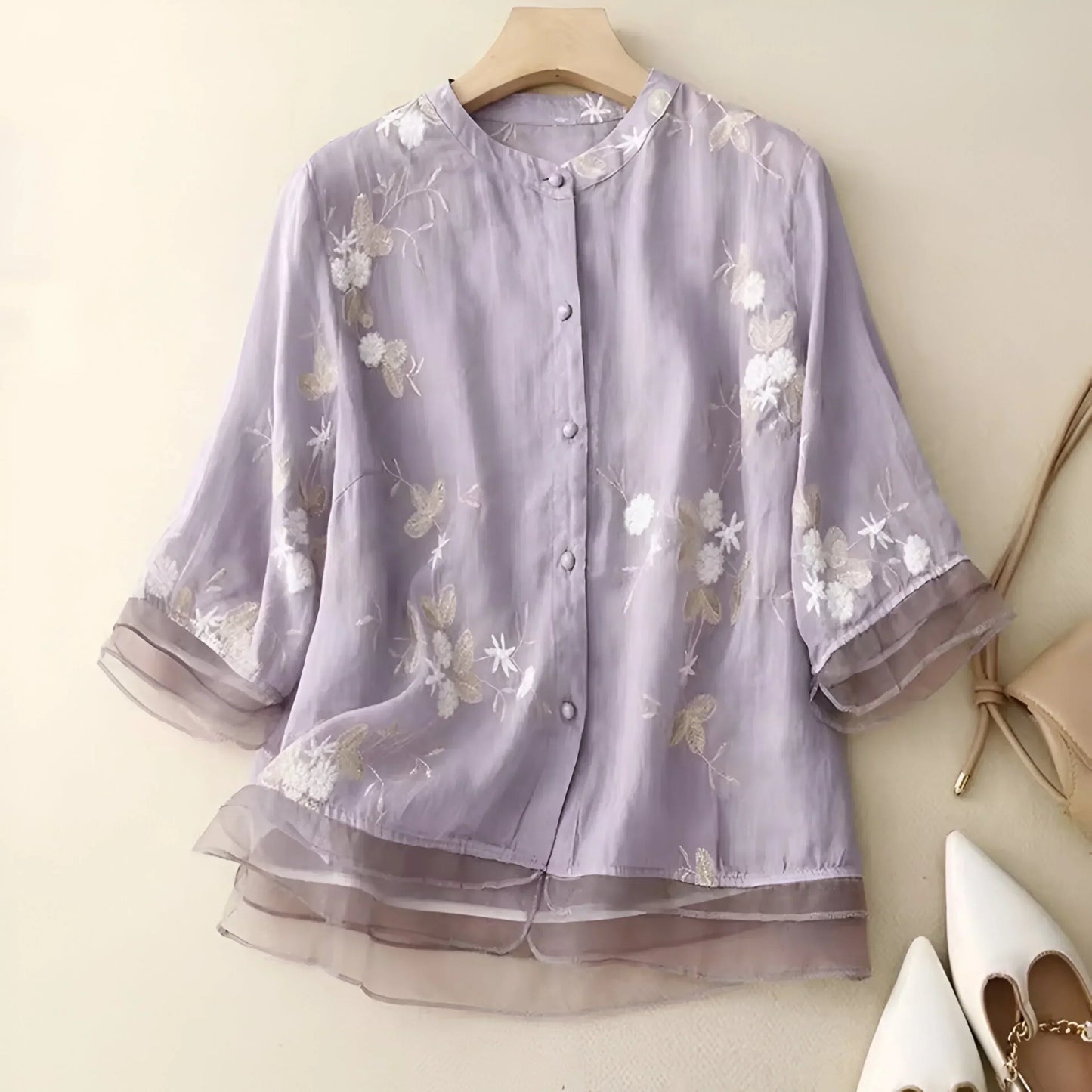Conscious Embroidered Floral Button Blouse For Women | Liora