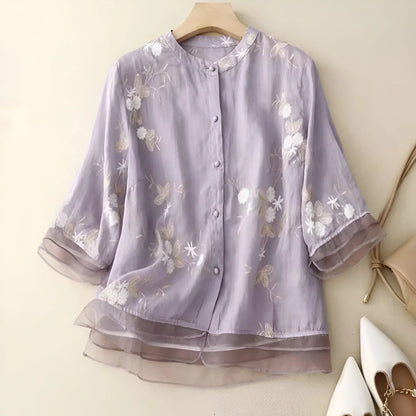 Conscious Embroidered Floral Button Blouse For Women | Liora
