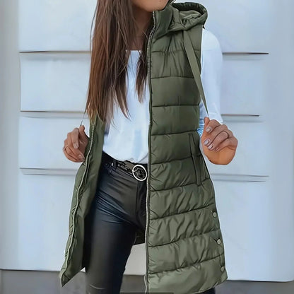 Petalled Long Quilted Hooded Gilet for Women | Arlisse