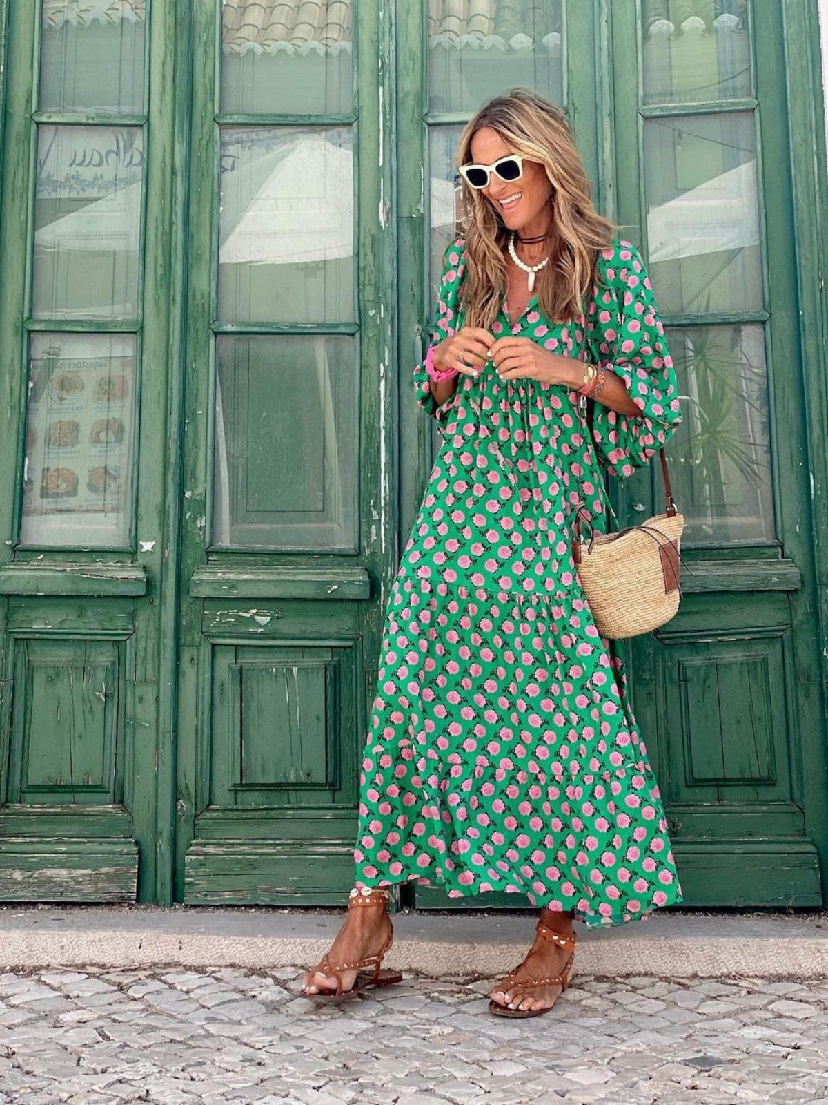 Sanded Bohemian style maxi dress for women | Luna