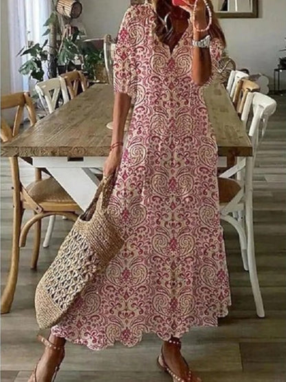 Festive Boho vintage V-neck summer dress for women | Sophia