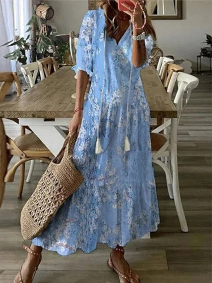 Festive Boho vintage V-neck summer dress for women | Sophia