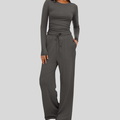 Mayfair Casual Long Sleeve Top And Wide Leg Trousers Set For Women | Virella
