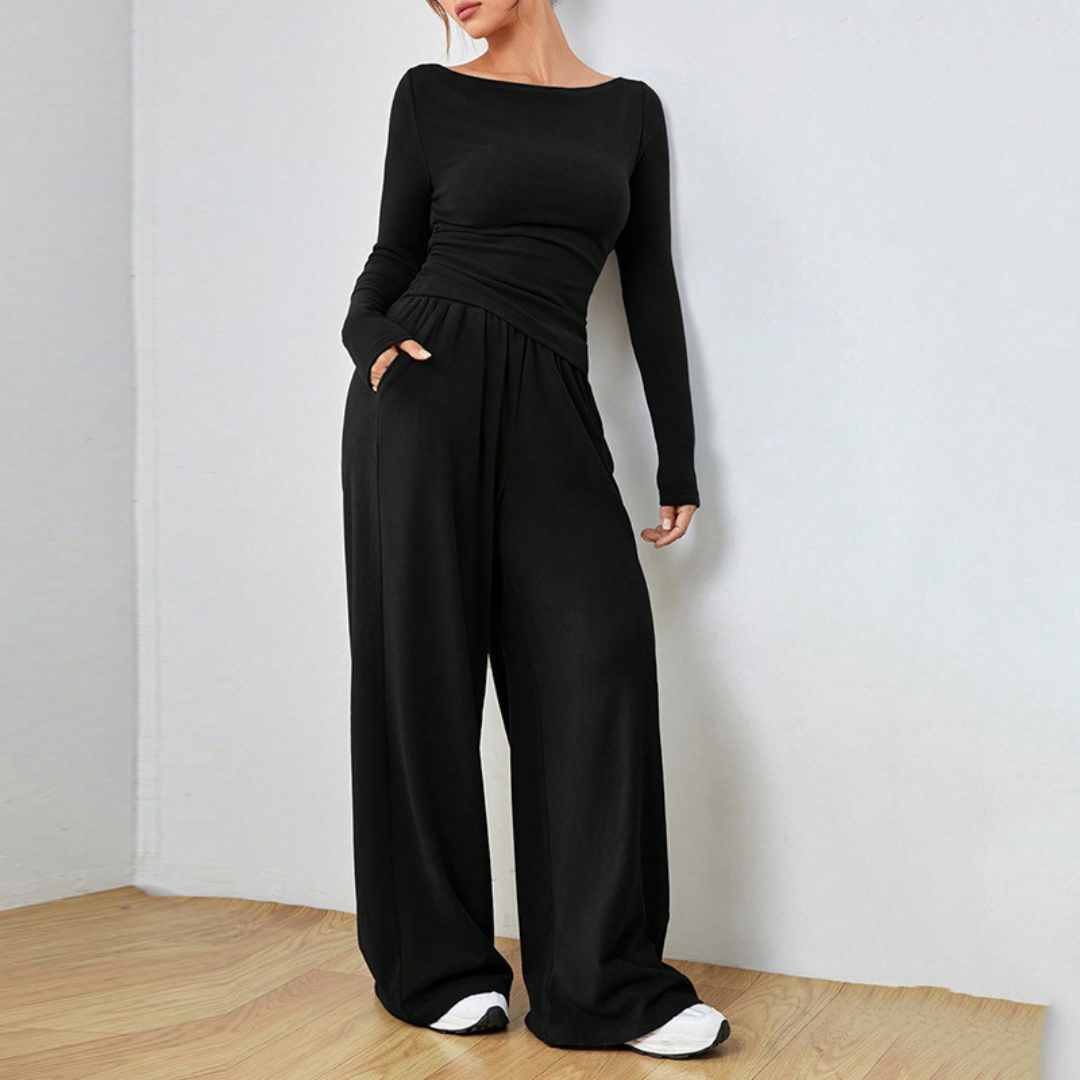 Rich Long Sleeve Top And Wide Leg Trousers Set For Women | Selene