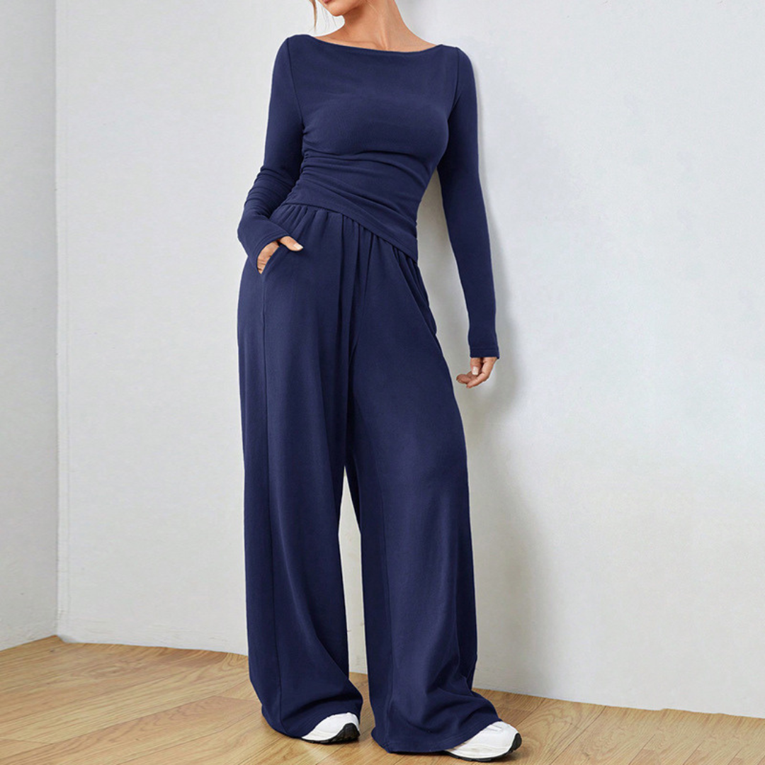 Rich Long Sleeve Top And Wide Leg Trousers Set For Women | Selene