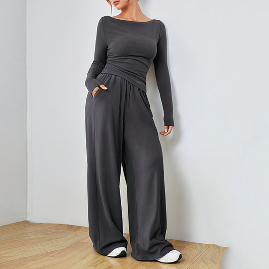 Rich Long Sleeve Top And Wide Leg Trousers Set For Women | Selene
