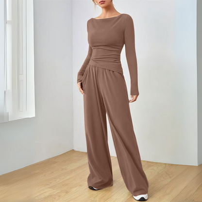 Rich Long Sleeve Top And Wide Leg Trousers Set For Women | Selene