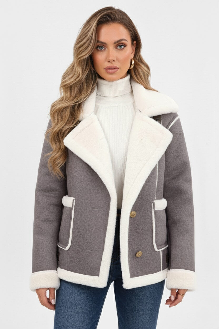 Heritage Lapel Trim Shearling Style Jacket For Women | Maelis