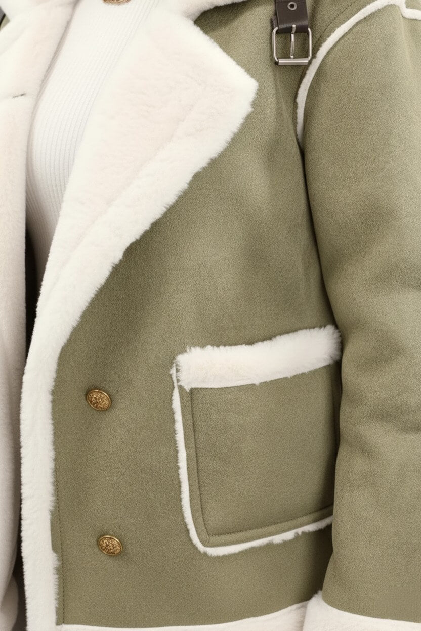 Heritage Lapel Trim Shearling Style Jacket For Women | Maelis