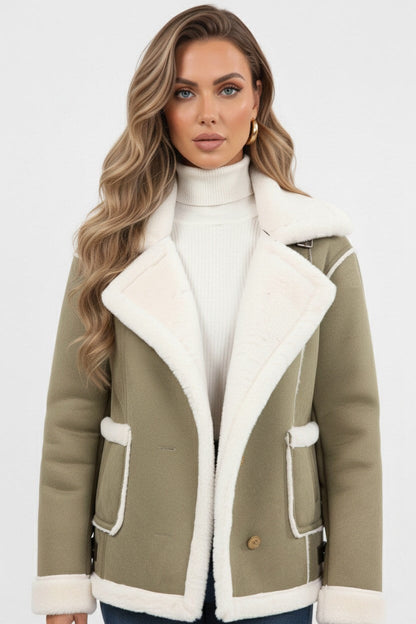 Heritage Lapel Trim Shearling Style Jacket For Women | Maelis