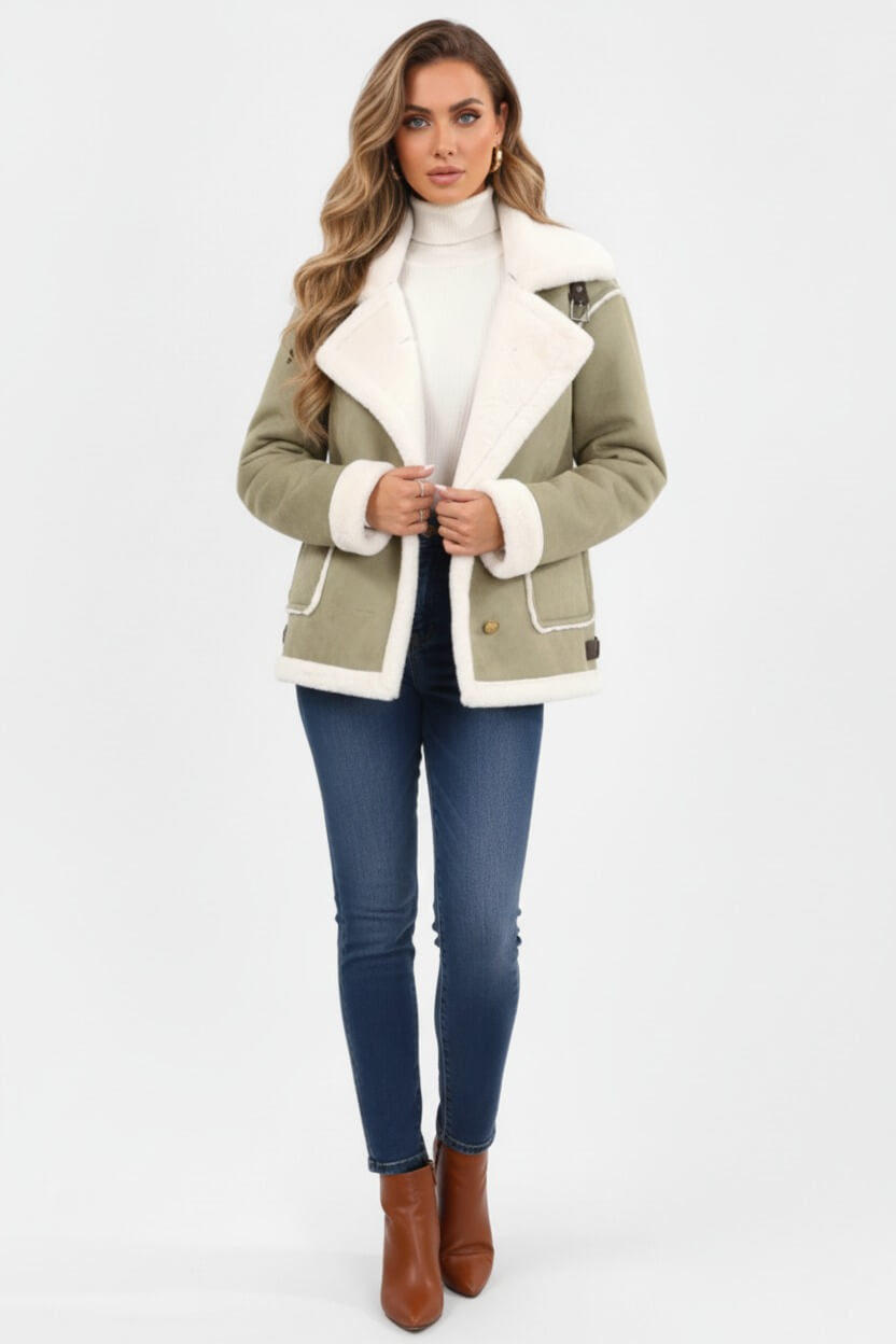 Heritage Lapel Trim Shearling Style Jacket For Women | Maelis