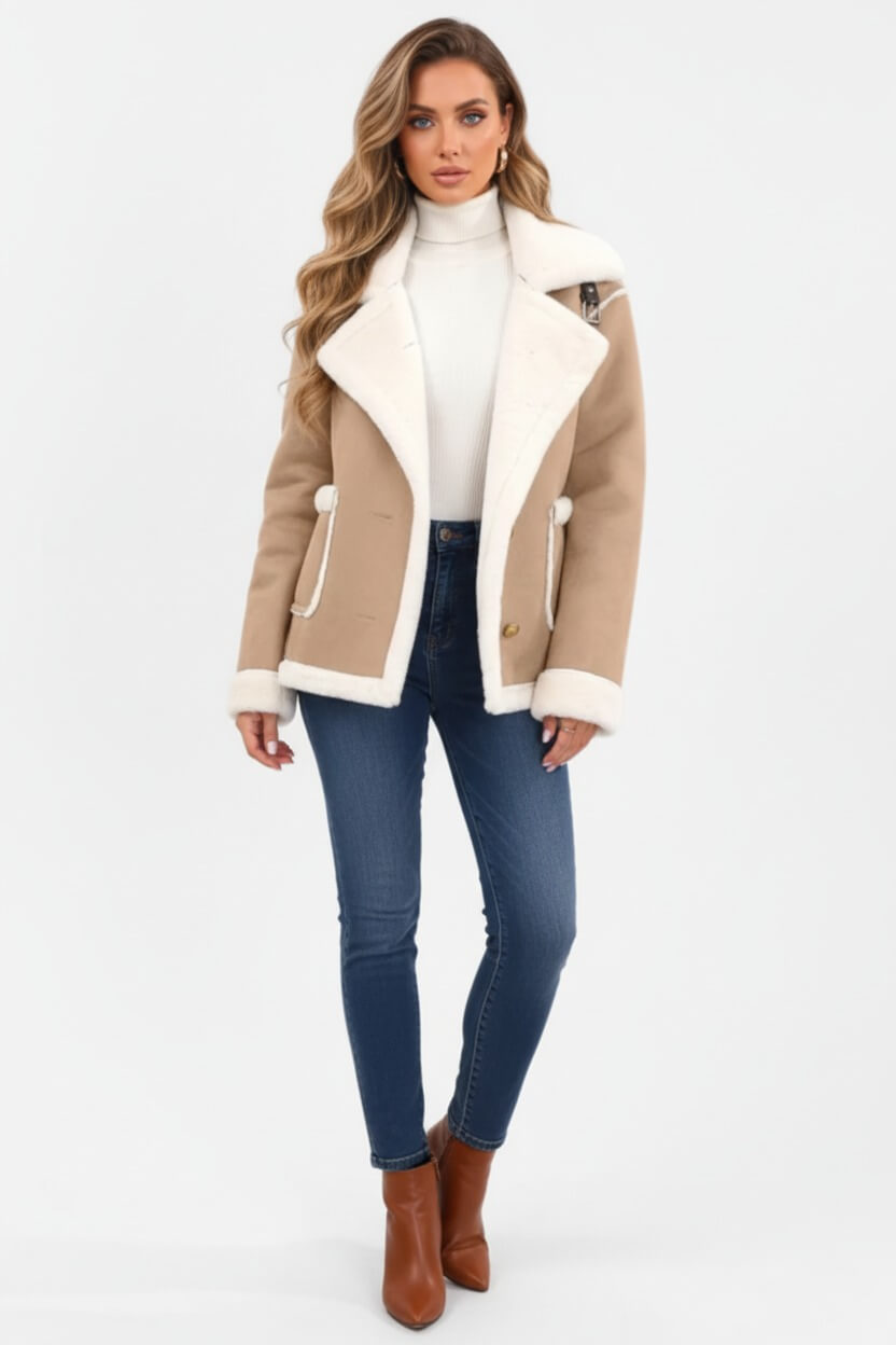 Heritage Lapel Trim Shearling Style Jacket For Women | Maelis