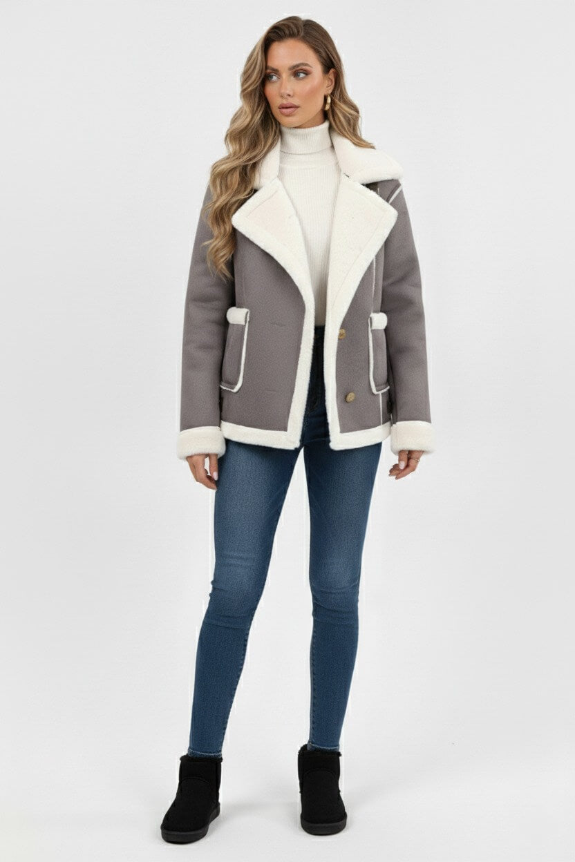 Heritage Lapel Trim Shearling Style Jacket For Women | Maelis