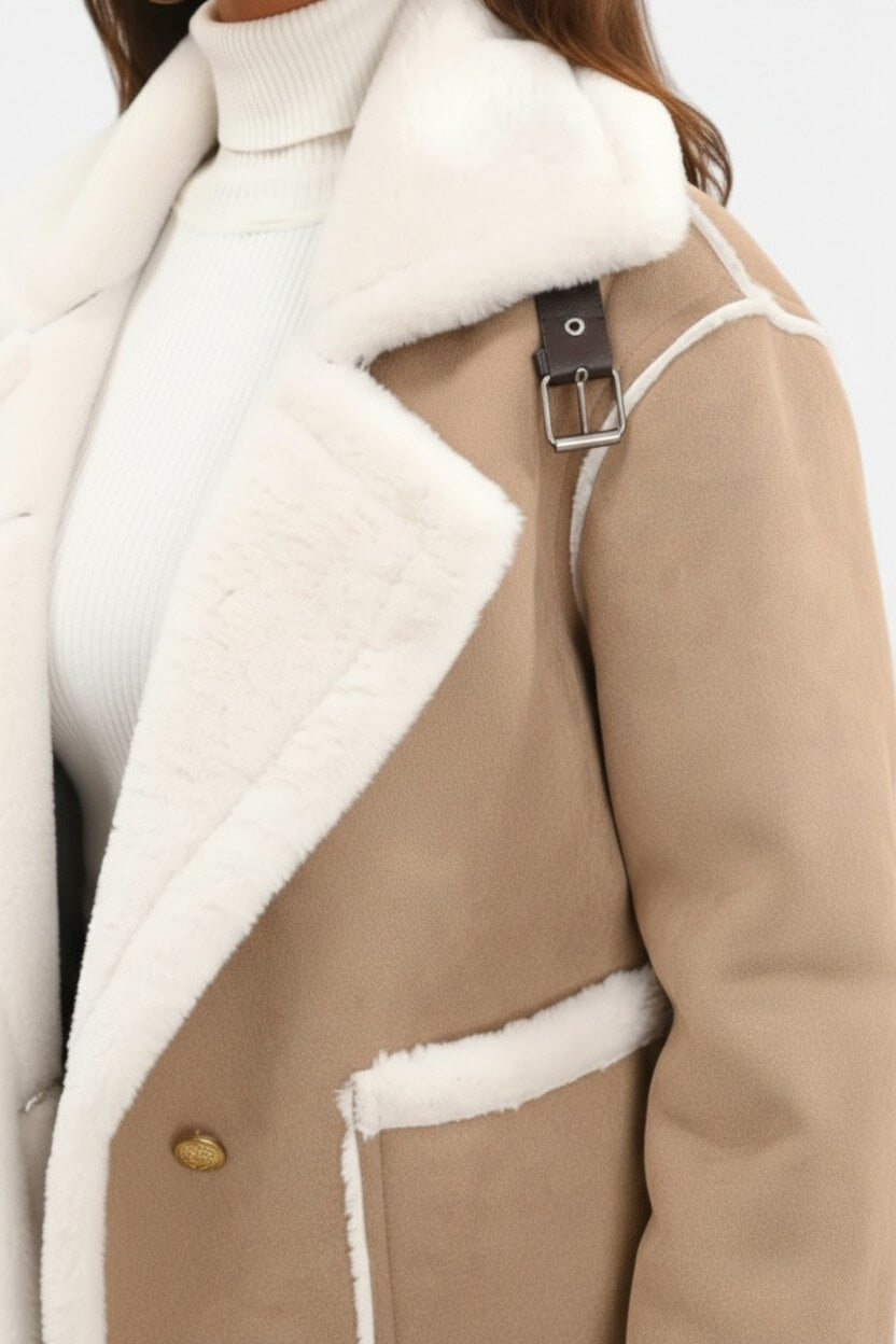 Heritage Lapel Trim Shearling Style Jacket For Women | Maelis