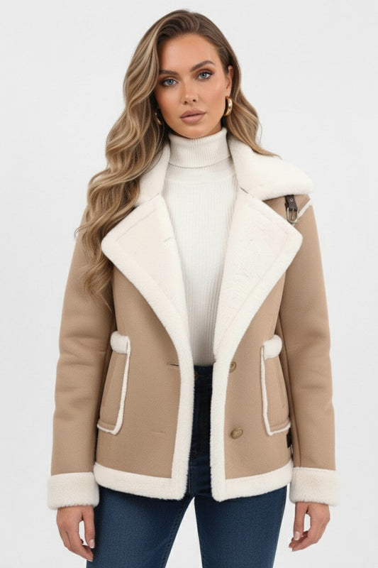 Heritage Lapel Trim Shearling Style Jacket For Women | Maelis