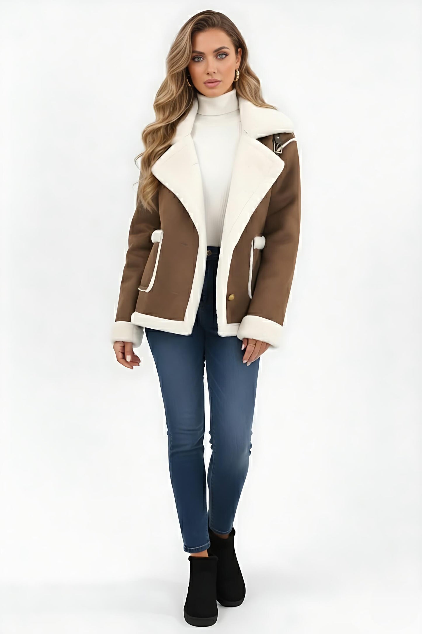 Heritage Lapel Trim Shearling Style Jacket For Women | Maelis