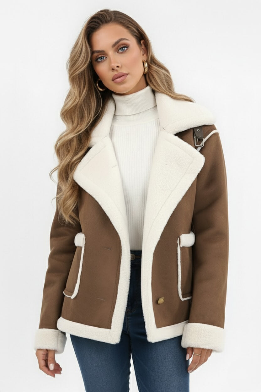 Heritage Lapel Trim Shearling Style Jacket For Women | Maelis